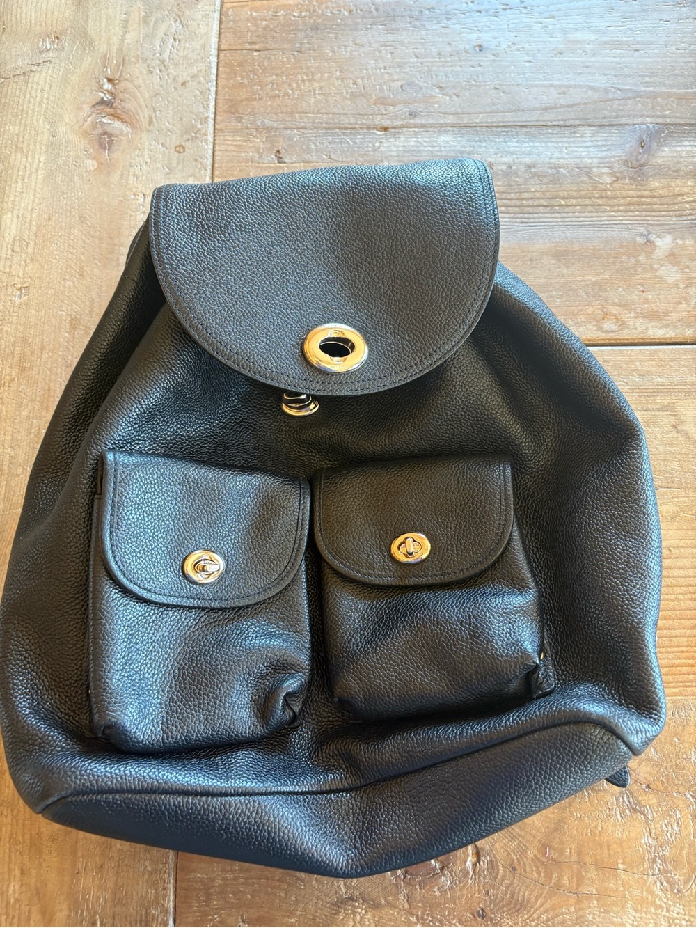 Coach Black Pebbled Leather Interior Patch Backpack